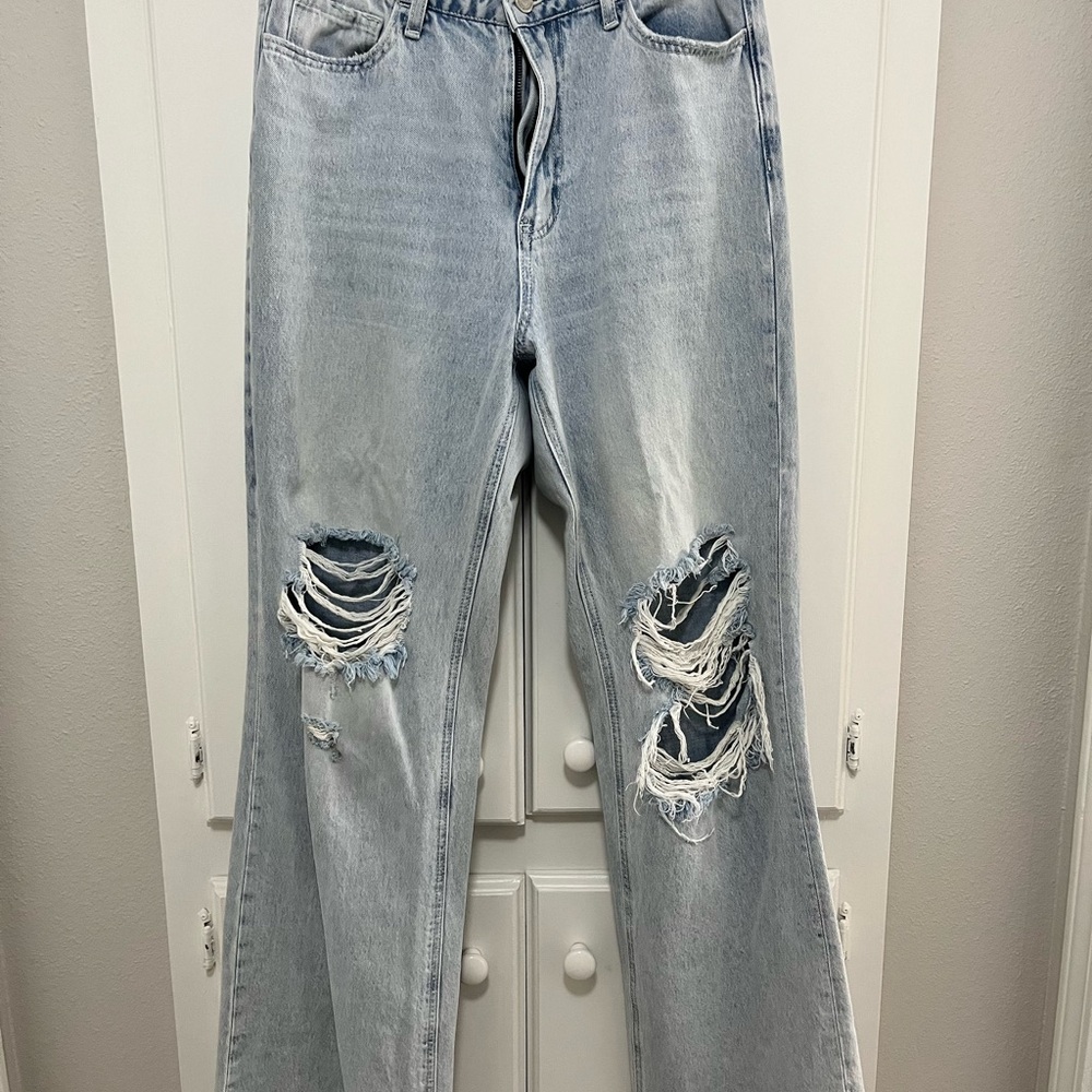 Velvet Light Blue Distressed Flare Jeans